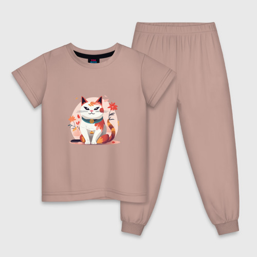 Детская пижама хлопок с принтом Утонченный котик, вид спереди #2