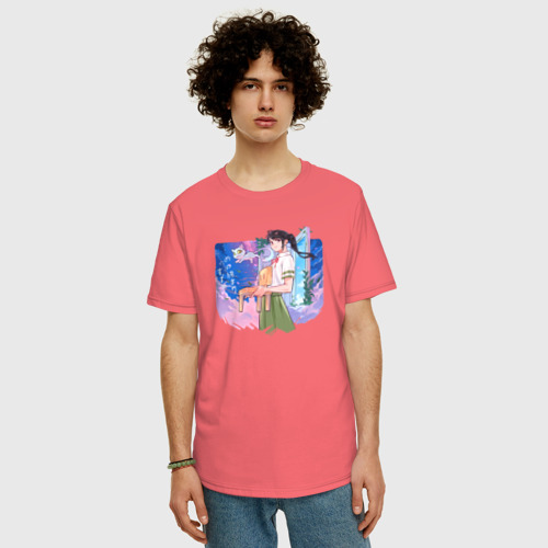 Мужская футболка хлопок Oversize с принтом Судзуме, закрывающая двери, фото на моделе #1