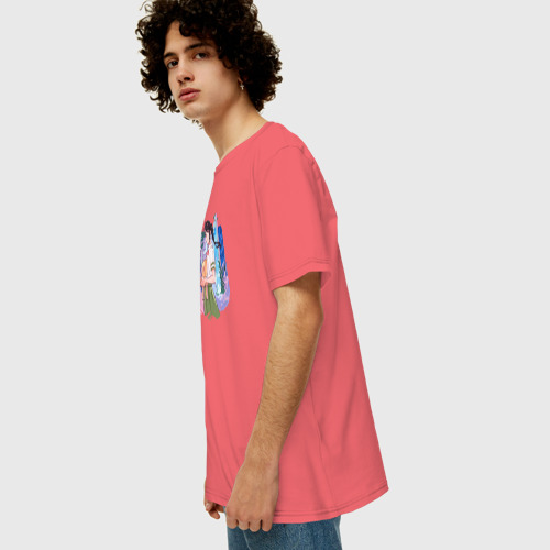 Мужская футболка хлопок Oversize с принтом Судзуме, закрывающая двери, вид сбоку #3