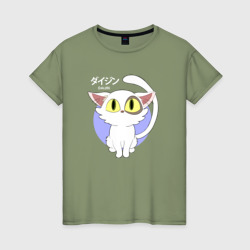 Женская футболка хлопок Судзумэ закрывающая двери: Котик белый