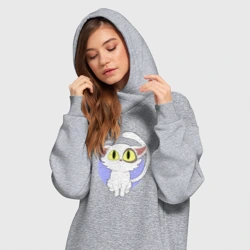 Платье-худи хлопок Судзумэ закрывающая двери: Котик белый - фото 2