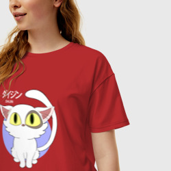 Женская футболка хлопок Oversize Судзумэ закрывающая двери: Котик белый - фото 2
