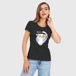 Женская футболка хлопок Slim Судзумэ закрывающая двери: Котик белый - фото 2