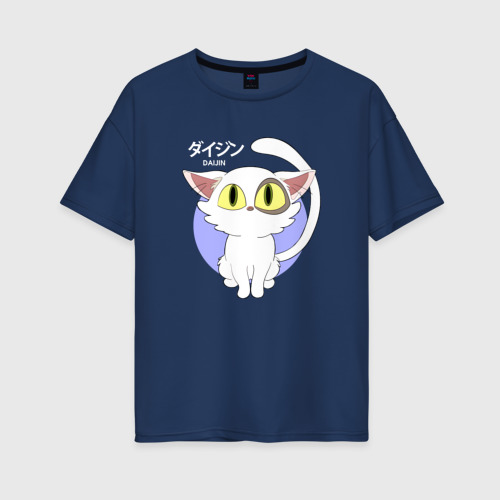 Женская футболка оверсайз из хлопка с принтом Судзумэ закрывающая двери: Котик белый, вид спереди №1