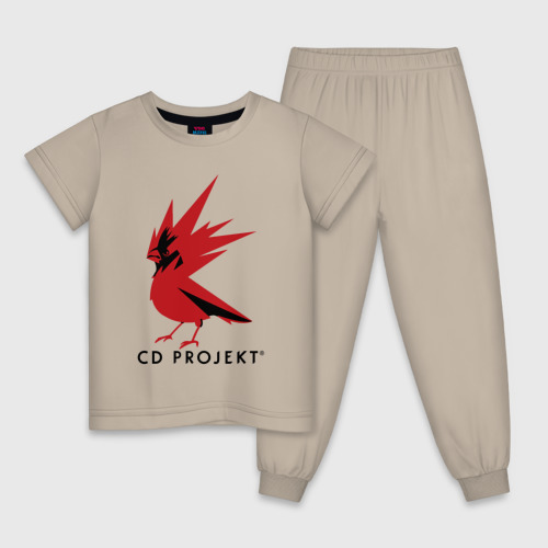 Детская пижама хлопок с принтом Logo CD project red, вид спереди #2