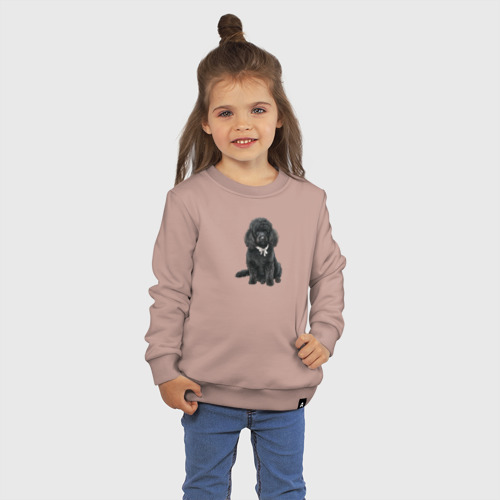 Детский свитшот хлопок с принтом Пудель с бантиком черный, фото на моделе #1