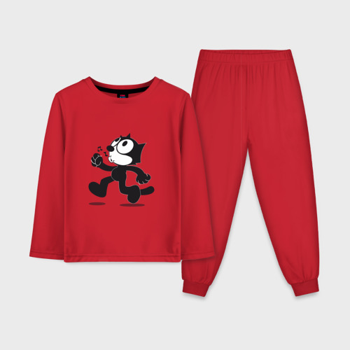 Детская пижама с лонгсливом хлопок Кот феликс, цвет красный