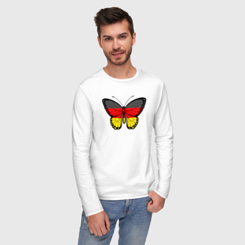 Мужской лонгслив хлопок с принтом Германия бабочка, фото на моделе #1