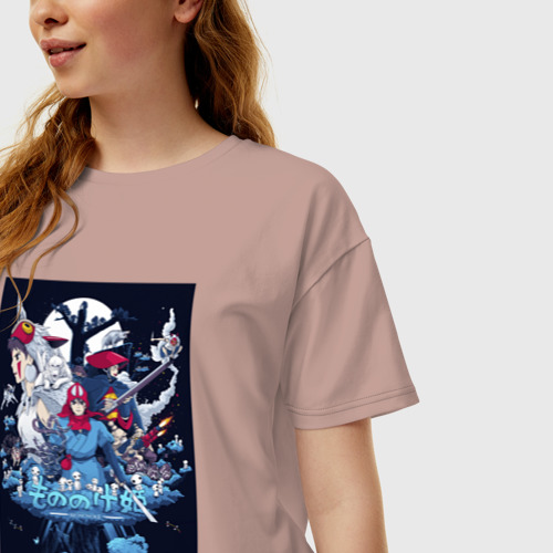 Женская футболка хлопок Oversize Mononoke all Stars, цвет пыльно-розовый - фото 3