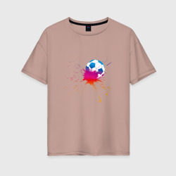 Женская футболка хлопок Oversize Мяч с разноцветными брызгами
