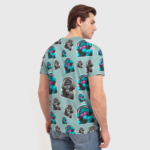 Мужская футболка 3D с принтом Обезьяна меломан, вид сзади #2