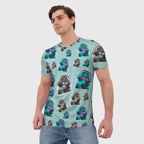 Мужская футболка 3D с принтом Обезьяна меломан, фото на моделе #1