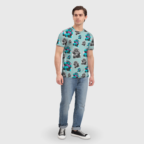 Мужская футболка 3D с принтом Обезьяна меломан, вид сбоку #3