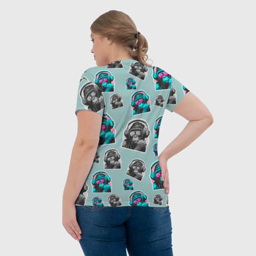Женская футболка 3D Обезьяна меломан, цвет 3D печать - фото 7