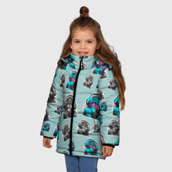 Зимняя куртка для девочек 3D Обезьяна меломан - фото 2