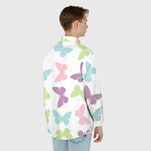 Мужская рубашка oversize 3D с принтом Нежные бабочки, вид сзади #2