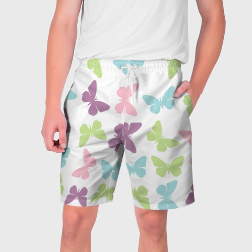 Мужские шорты 3D с принтом Нежные бабочки, вид спереди #2