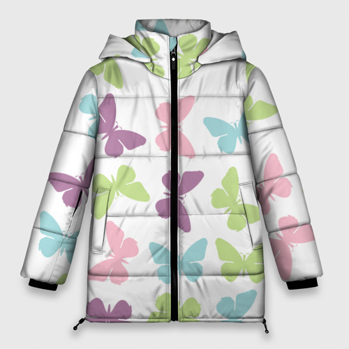 Женская зимняя куртка 3D с принтом Нежные бабочки, вид спереди #2