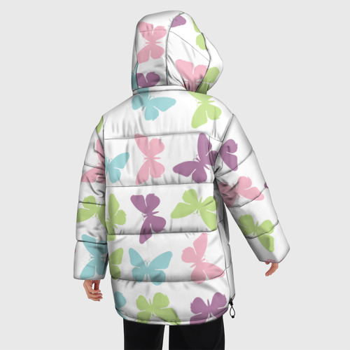 Женская зимняя куртка 3D с принтом Нежные бабочки, вид сзади #2