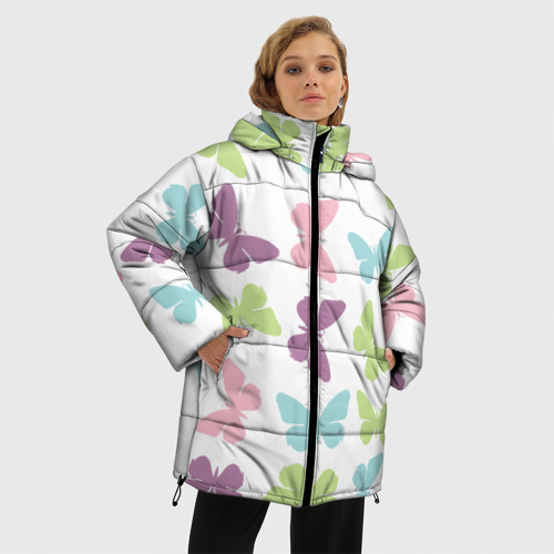 Женская зимняя куртка 3D с принтом Нежные бабочки, фото на моделе #1
