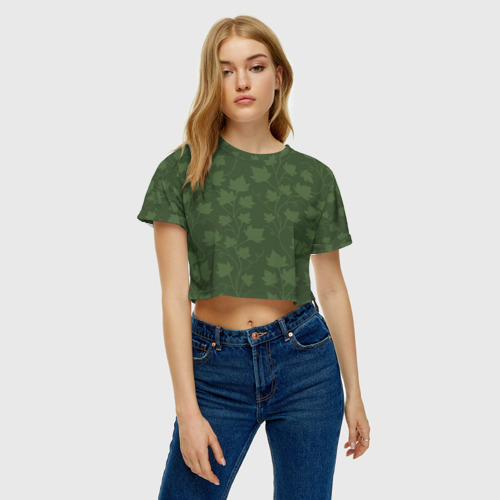Женская футболка Crop-top 3D Зеленые листочки, цвет 3D печать - фото 3
