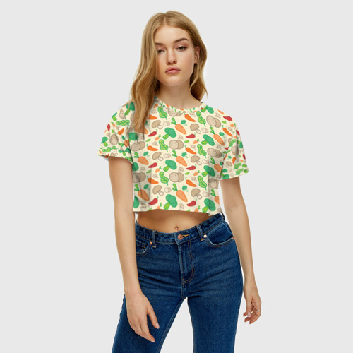 Женская футболка Crop-top 3D Овощной салат, цвет 3D печать - фото 3