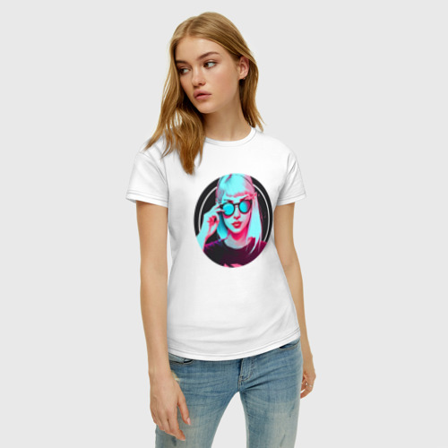 Женская футболка хлопок Neon girl, цвет белый - фото 3
