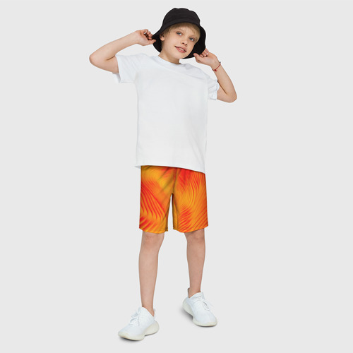 Детские спортивные шорты 3D с принтом Фантазия в красном и желтом, фото на моделе #1