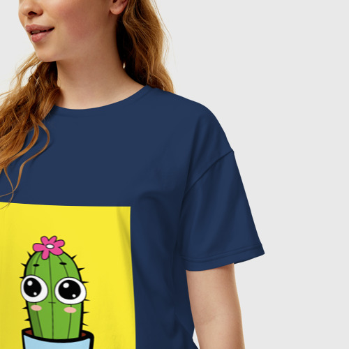 Женская футболка хлопок Oversize с принтом Самый лучший кактус, фото на моделе #1