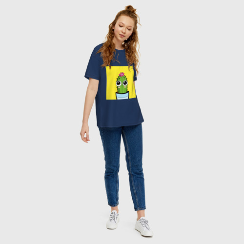 Женская футболка хлопок Oversize с принтом Самый лучший кактус, вид сбоку #3