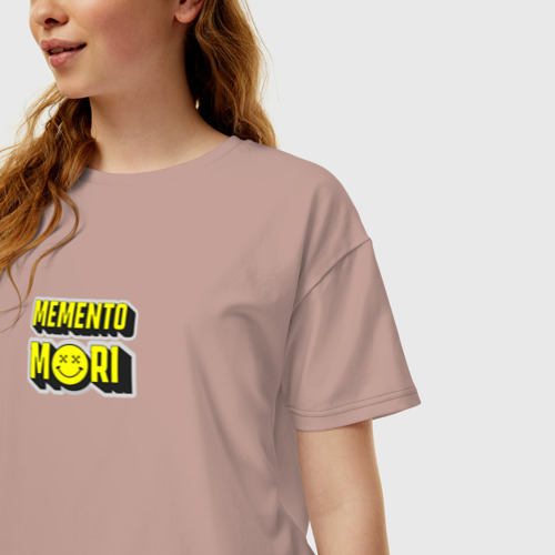 Женская футболка хлопок Oversize с принтом Memento mori and smile, фото на моделе #1
