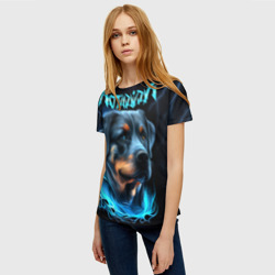 Женская футболка 3D Rottweiler and lightnings от нейросети  - фото 2