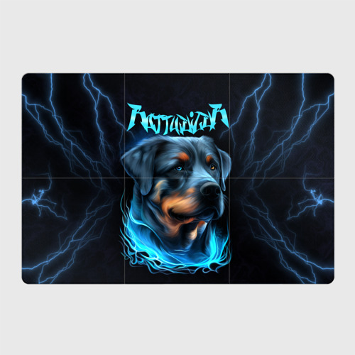 Магнитный плакат 3x2 с принтом Rottweiler and lightnings от нейросети, вид спереди №1