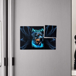 Плакат с принтом Rottweiler and lightnings от нейросети для любого человека, вид спереди №4. Цвет основы: белый