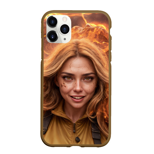 Чехол для iPhone 11 Pro Max матовый Девушка в огне, цвет коричневый
