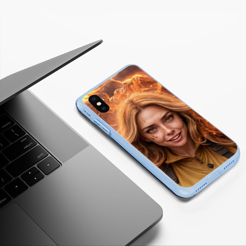 Чехол для iPhone XS Max матовый Девушка в огне, цвет голубой - фото 5