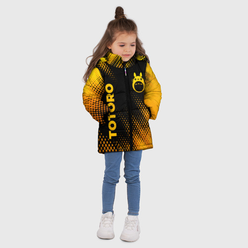 Зимняя куртка для девочек 3D с принтом Totoro - gold gradient: надпись, символ, вид сбоку #3