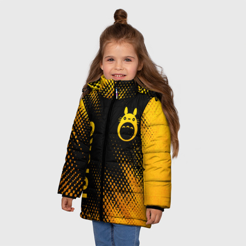 Зимняя куртка для девочек 3D с принтом Totoro - gold gradient: надпись, символ, фото на моделе #1