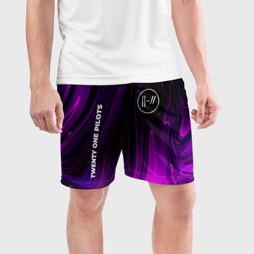 Мужские шорты спортивные с принтом Twenty One Pilots violet plasma, фото на моделе #1