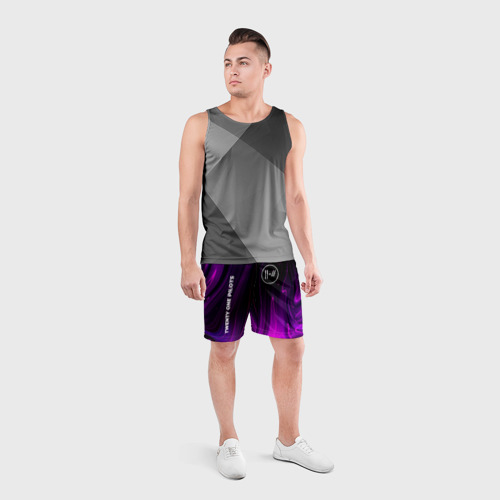 Мужские шорты спортивные с принтом Twenty One Pilots violet plasma, вид сбоку #3