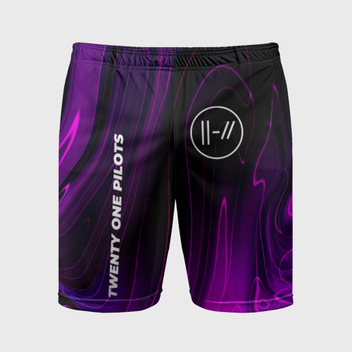 Мужские шорты спортивные с принтом Twenty One Pilots violet plasma, вид спереди #2