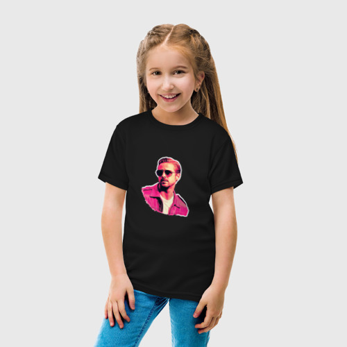 Детская футболка хлопок с принтом Райан Гослинг розовый арт, вид сбоку #3