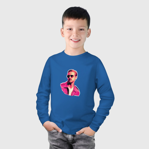 Детский лонгслив хлопок с принтом Райан Гослинг розовый арт, фото на моделе #1