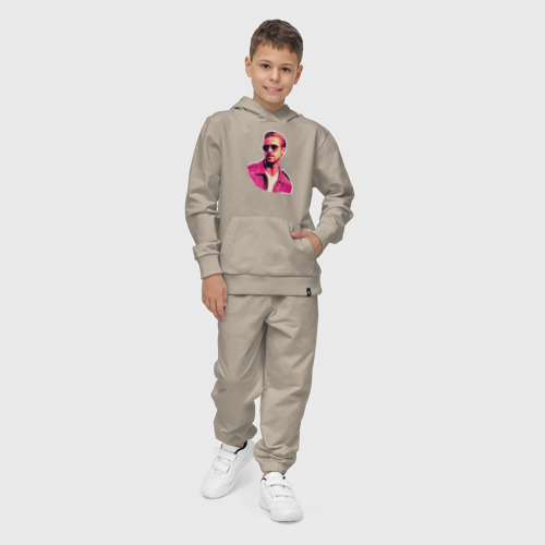 Детский костюм с толстовкой хлопок с принтом Райан Гослинг розовый арт, фото на моделе #1