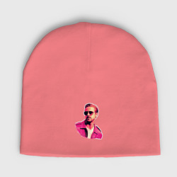 Мужская шапка демисезонная Райан Гослинг розовый арт