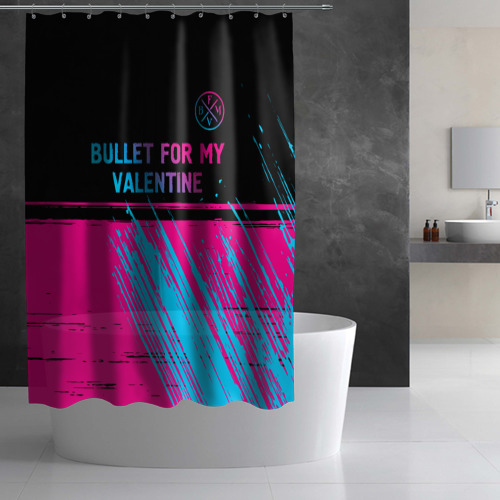 Штора 3D для ванной Bullet For My Valentine - neon gradient: символ сверху - фото 3