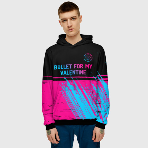 Мужская толстовка 3D Bullet For My Valentine - neon gradient: символ сверху, цвет черный - фото 3
