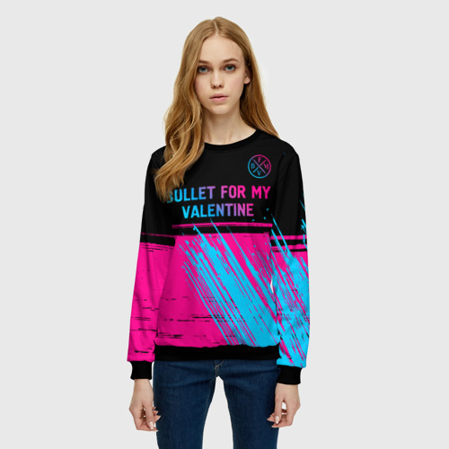 Женский свитшот 3D Bullet For My Valentine - neon gradient: символ сверху, цвет 3D печать - фото 3