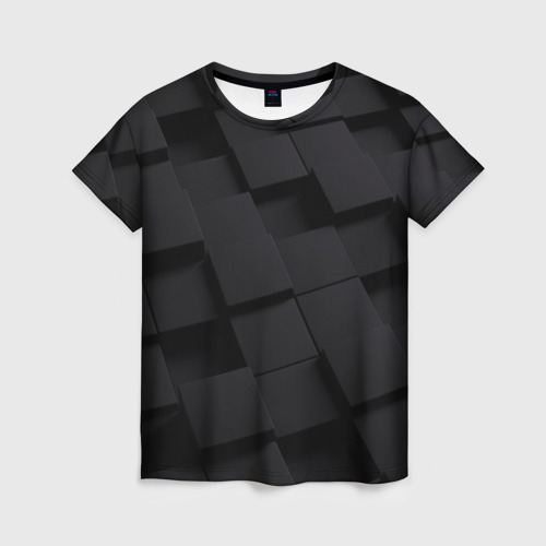 Женская футболка с принтом Чёрные геометрические блоки, вид спереди №1