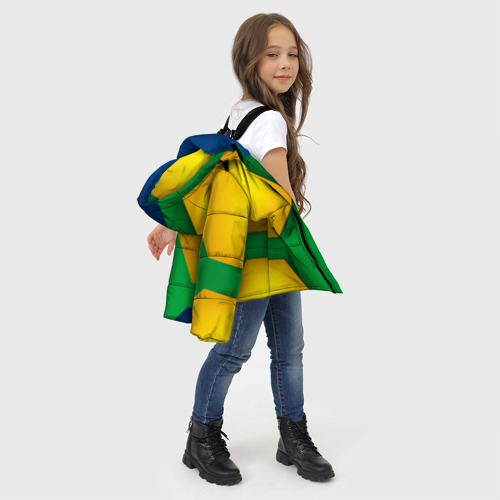 Зимняя куртка для девочек 3D с принтом Зелёный фон и куски шестиугольников, фото #4